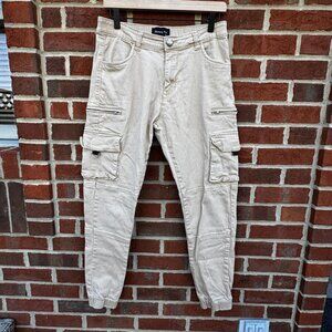 Denim Collection Skinny Fit Cargo Joggers Mens Sz 32 Khaki Stretch Twill